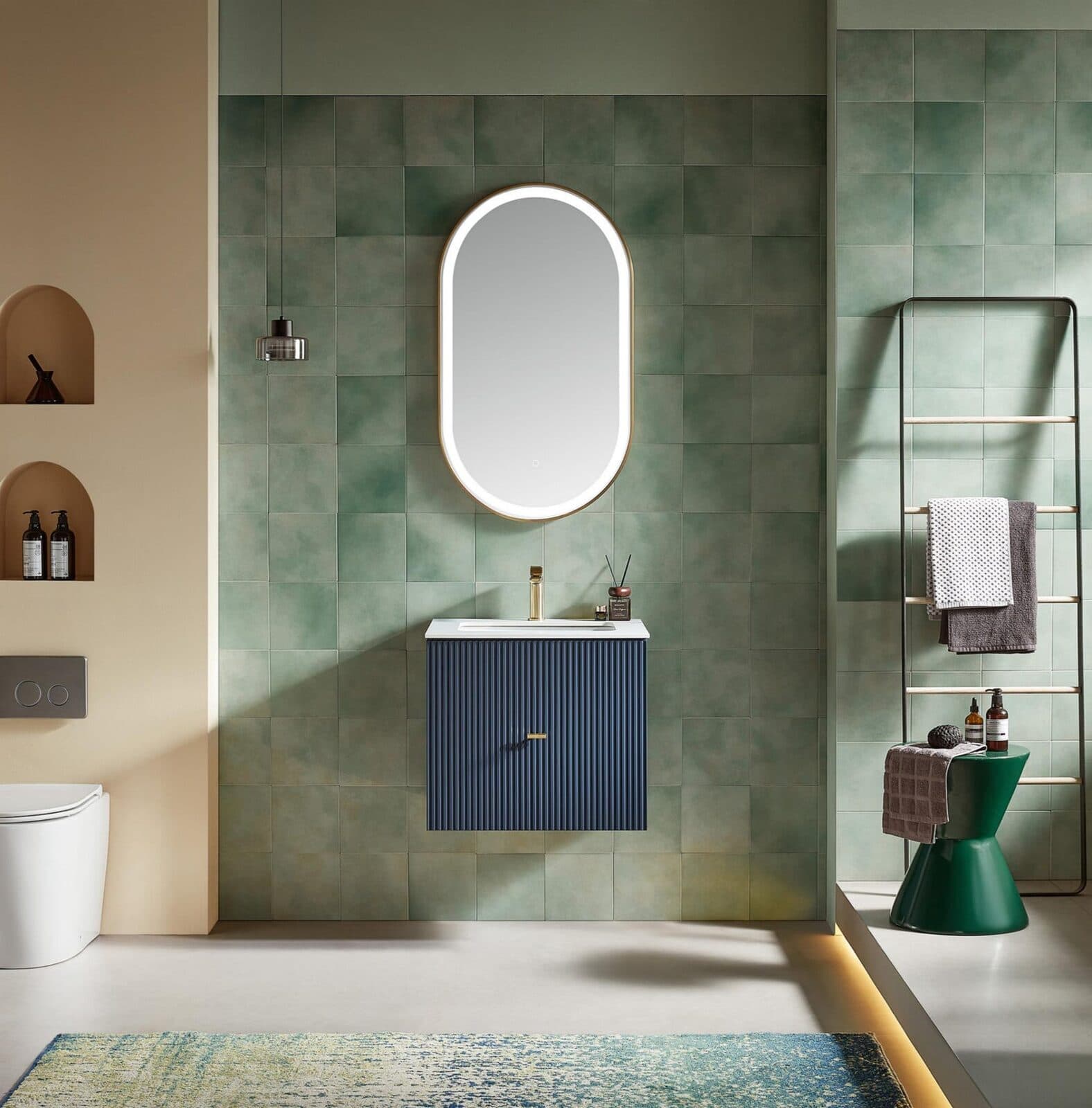 24” Dark Blue Wall Mount Modern Bathroom Vanity (White Countertop)