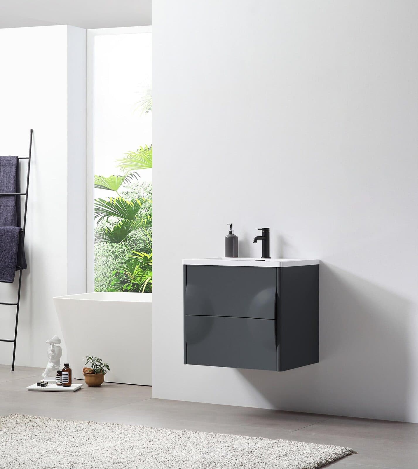 24” Dark Gray Wall Mount Modern Bathroom Vanity