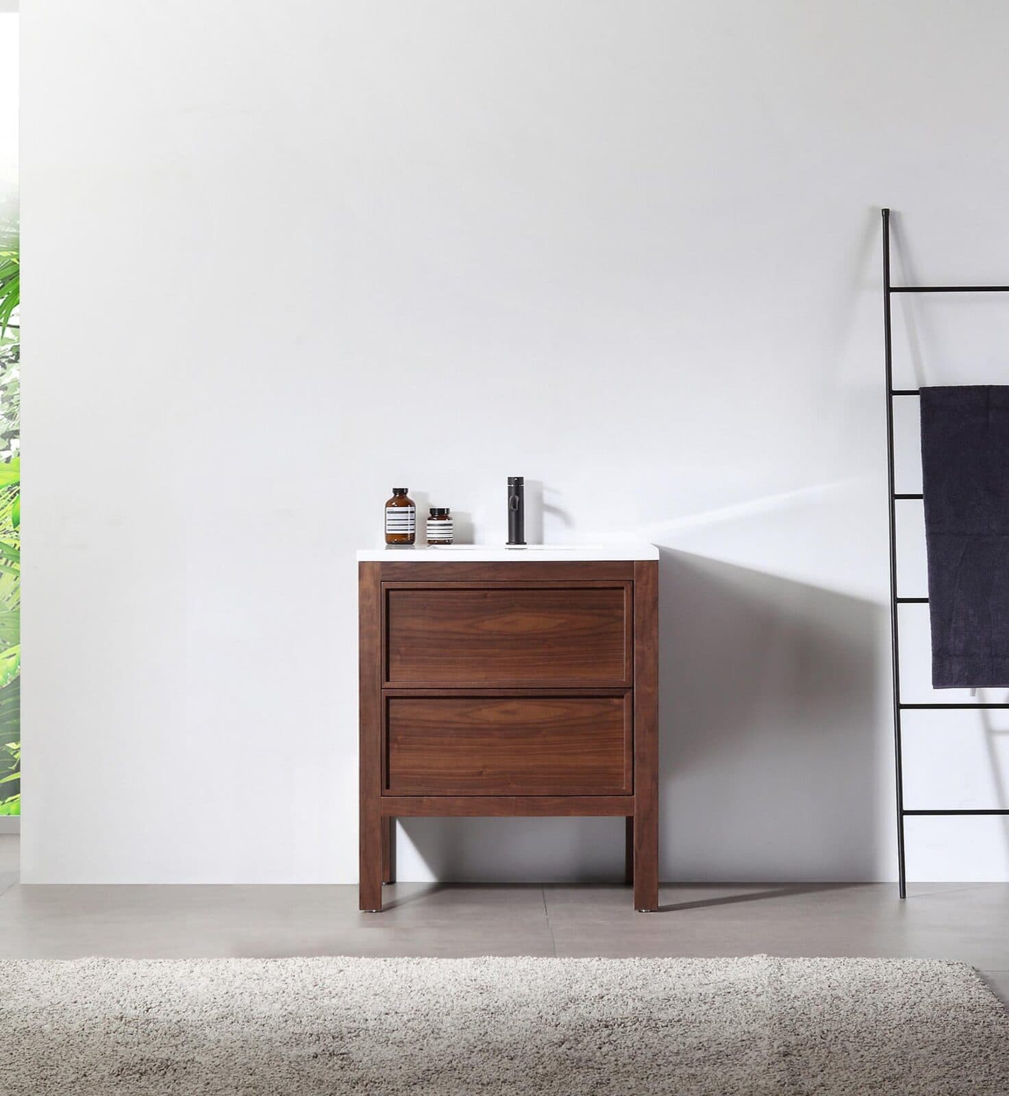 24” Dark Walnut Freestanding Modern Bathroom Vanity