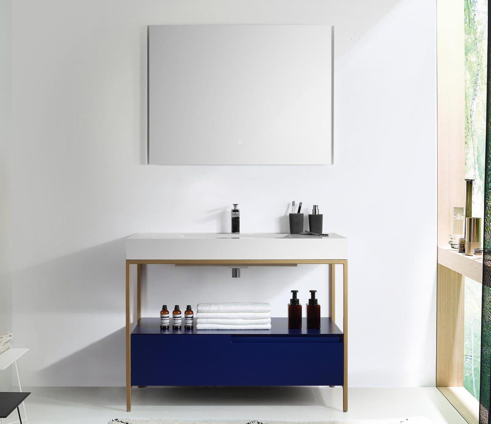 42” Navy Blue Industrial Style Freestanding Bathroom Vanity