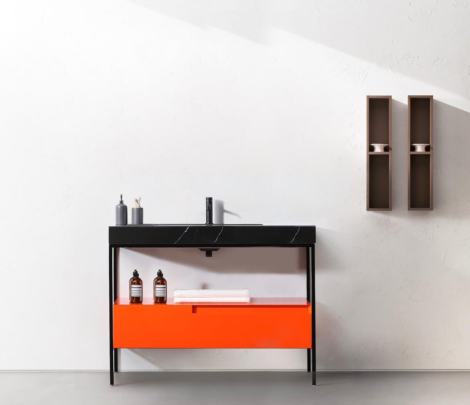 42” Red Amber/Black Industrial Style Freestanding Bathroom Vanity