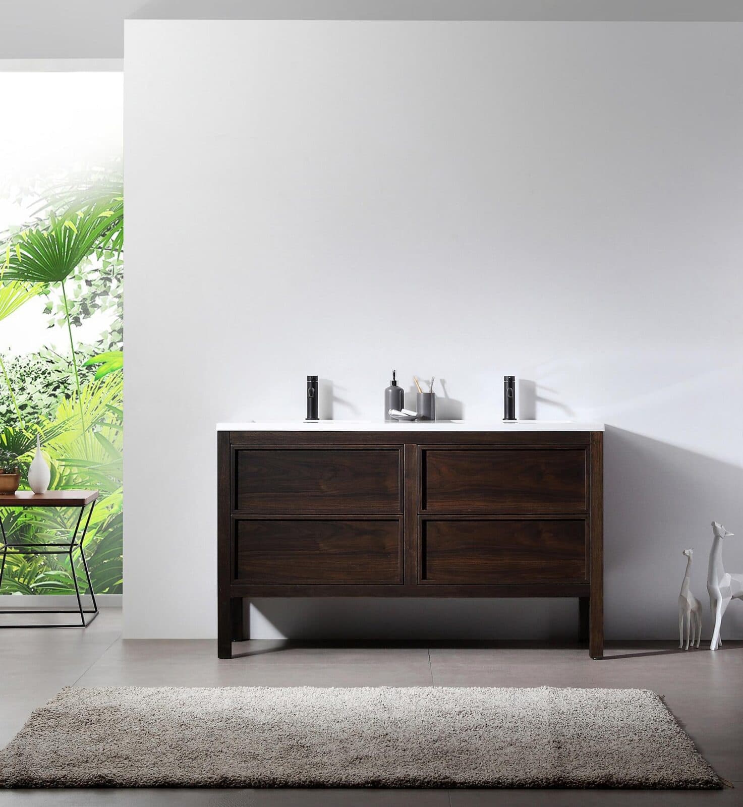 55” Dark Walnut Freestanding Modern Bathroom Vanity
