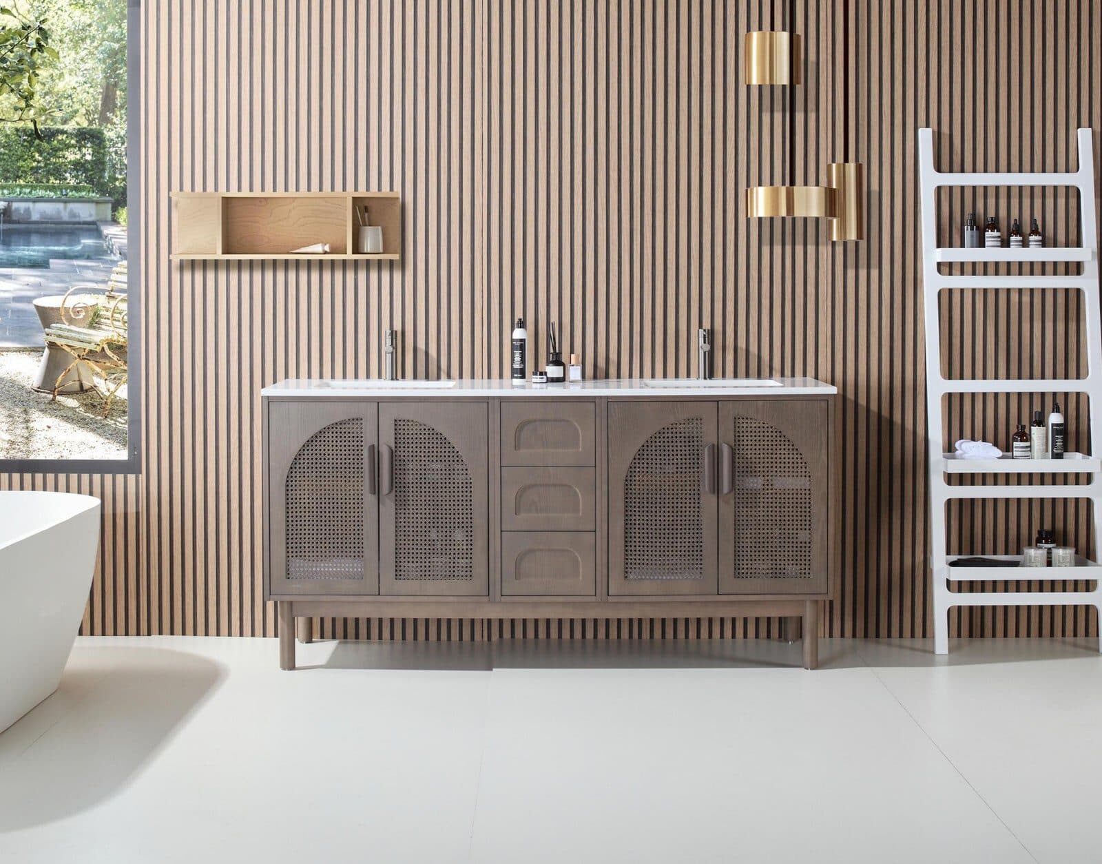 72” Chestnut Oak Mid-Century Freestanding Bathroom Vanity