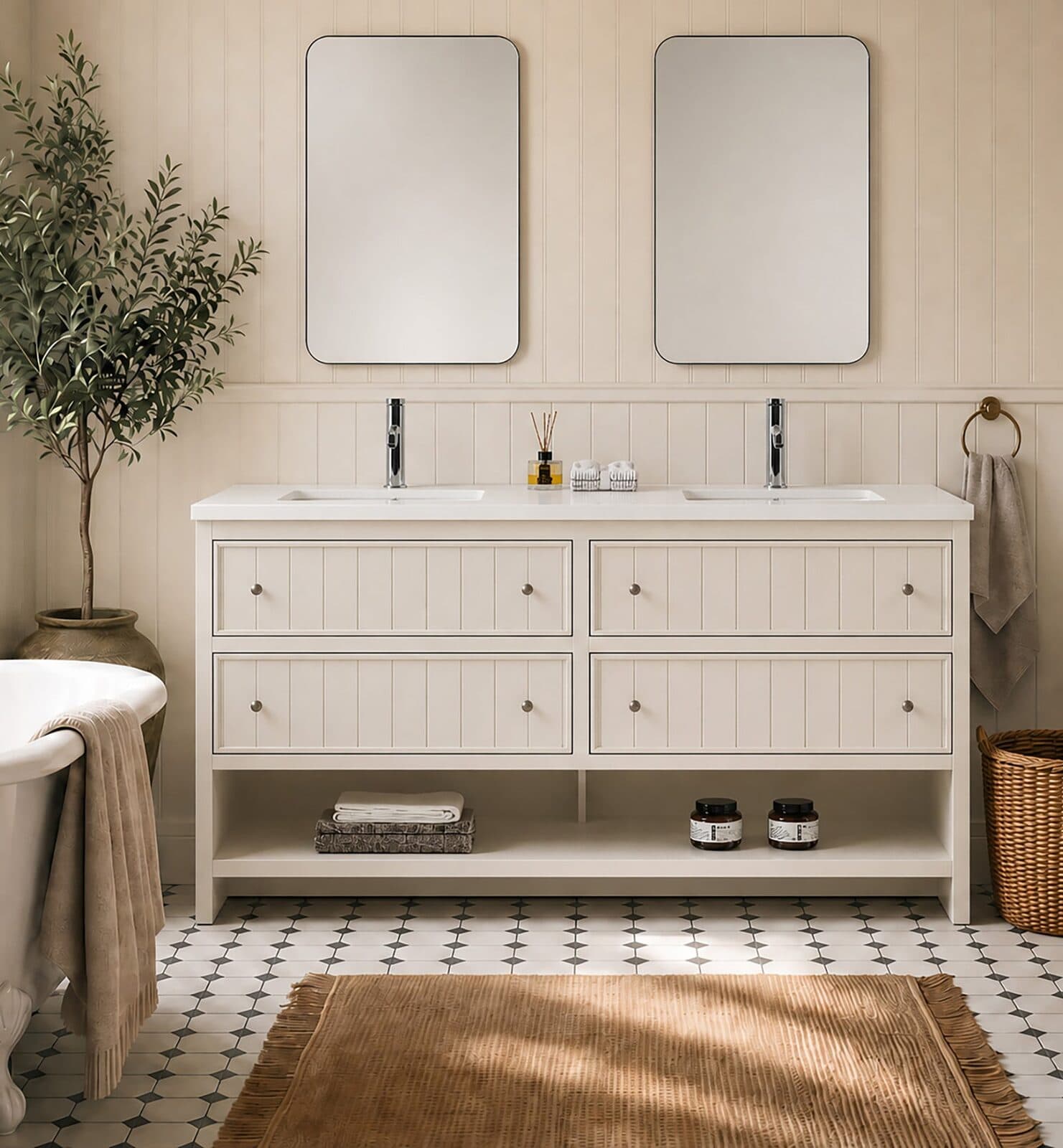72” Cream White Freestanding Bathroom Vanity